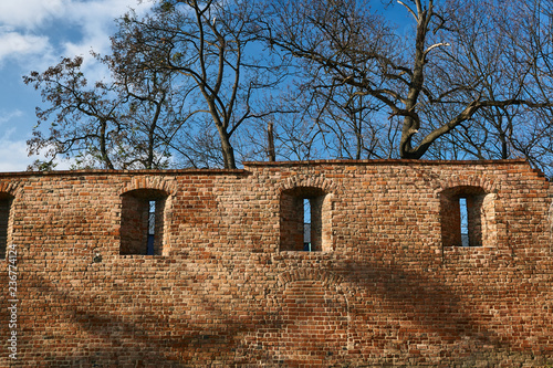 A fragment of the medieval defense walls in Poznań.