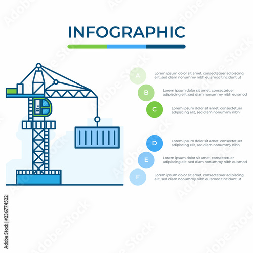 Business infographic. Infographics diagram with Crane. template for presentation. freight transport and logistics concept. photo