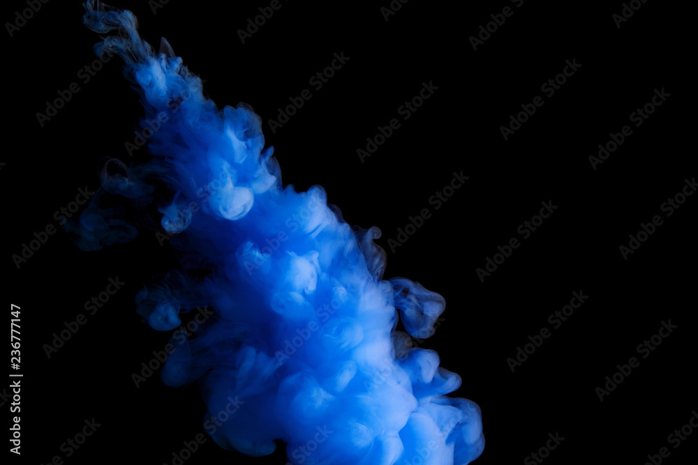paint stream in water, blue colored ink cloud, abstract background