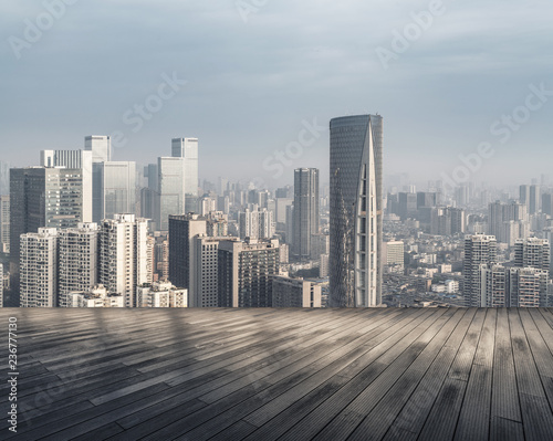 Panoramic skyline and buildings with empty road  © NAYUKIFILMS
