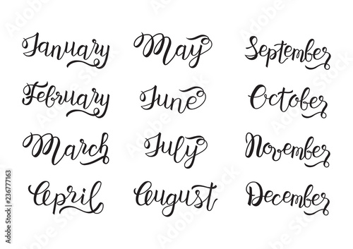 Set of months hand lettering  January to December