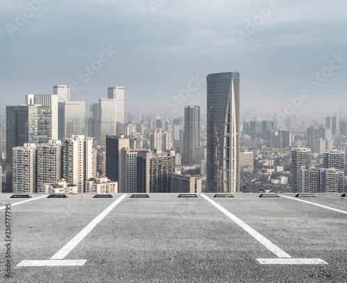 Panoramic skyline and buildings with empty road 