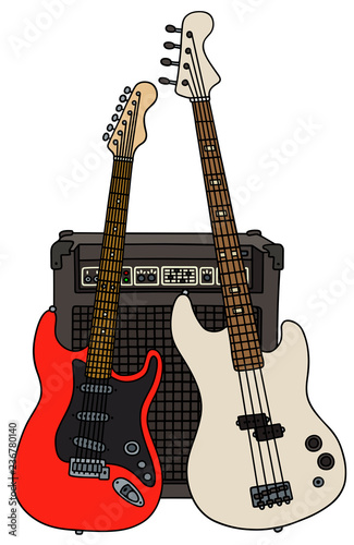 Two electric guitars and a combo