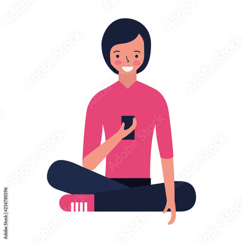 woman sitting using mobile