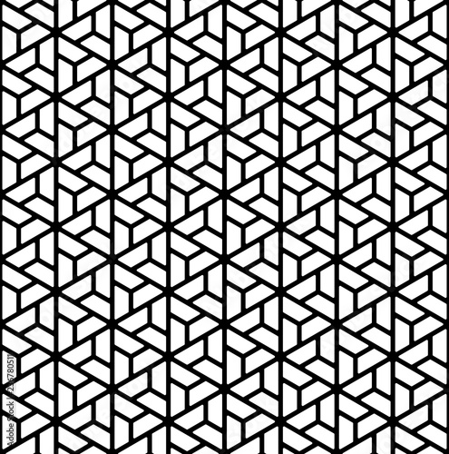 Seamless pattern based on Japanese ornament Kumiko.Black color lines.
