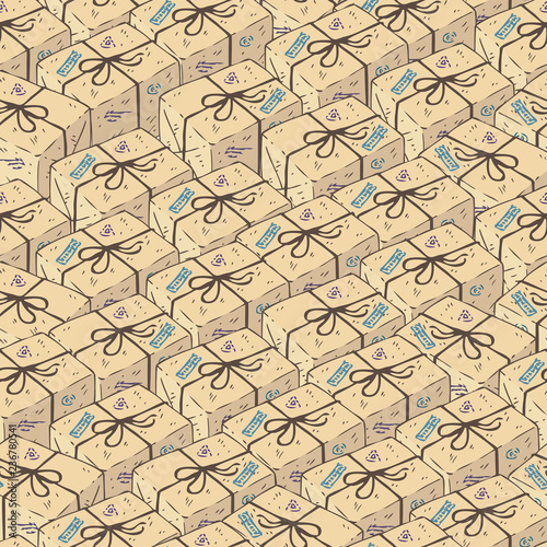 Seamless Pattern with Parcel Boxes