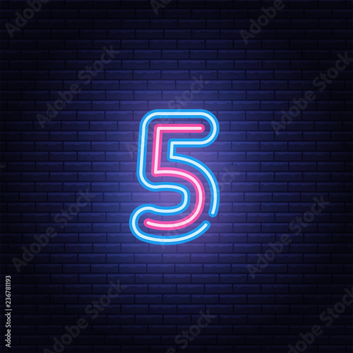 Neon number, symbol, icon. Light banner, information. Vector illustration eps 10.