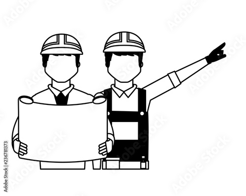 architect and foreman with blueprint