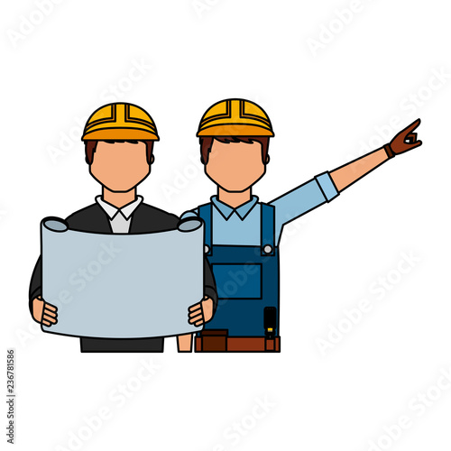 architect and foreman with blueprint