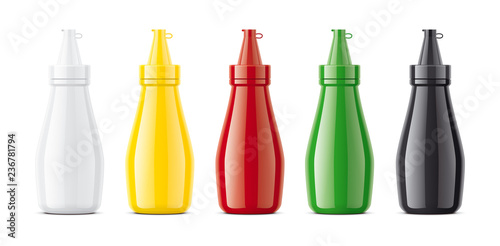 Plastic bottles mockups for sauces 