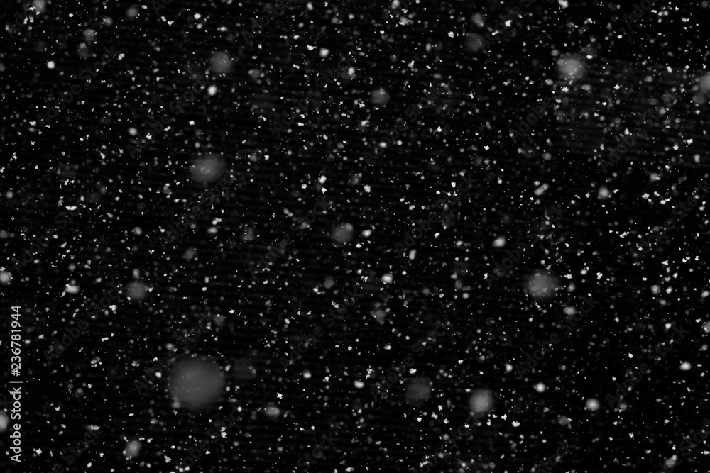 Falling snow isolated on black