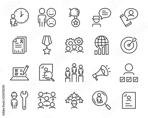 set of job search icons ,such as work, career, traning, business, skill, meeting