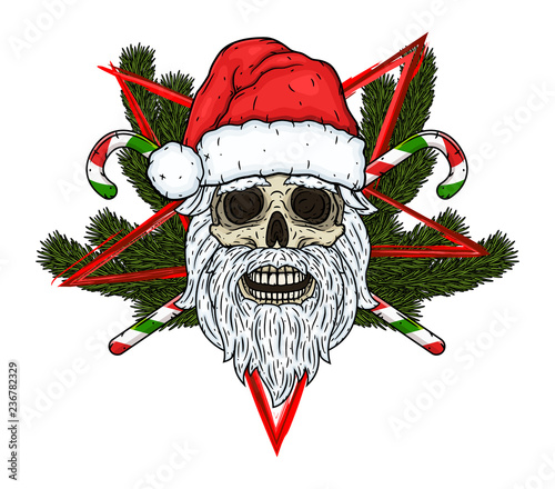 Skull. Santa claus skull. Vector illustration isolated on black background.