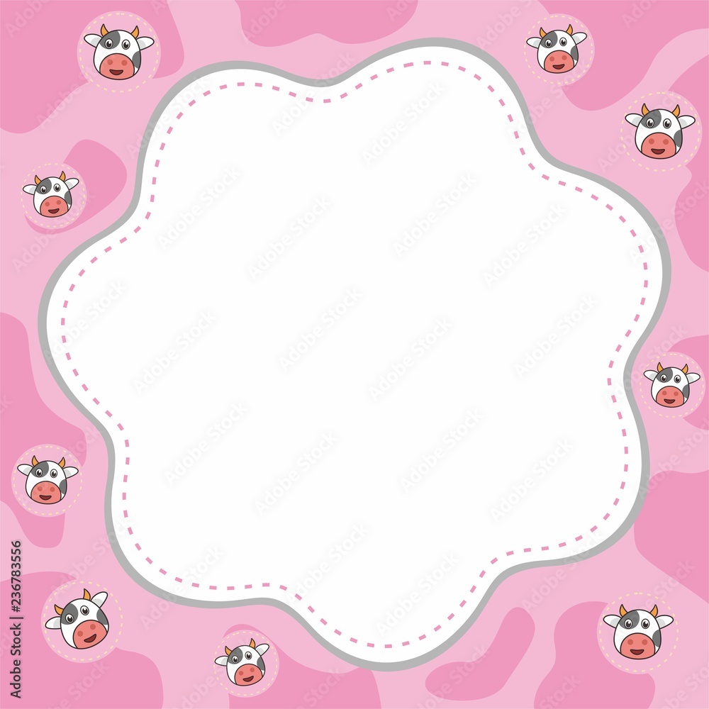 Cute pink border with cow vector Cute pink border with cow vector