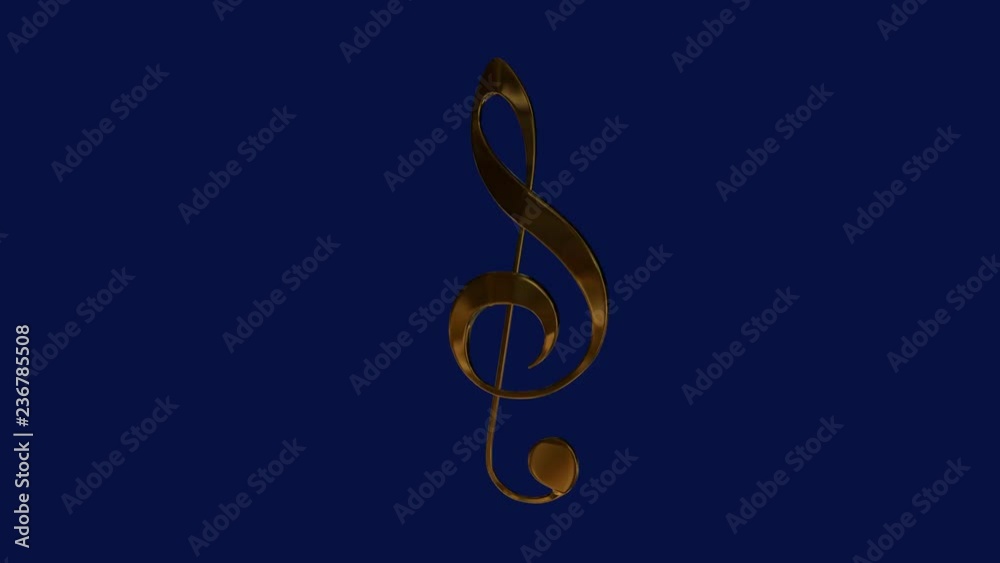 treble clef with alpha channel of gold rotates in a circle treble clef with alpha channel of gold rotates in a circle
