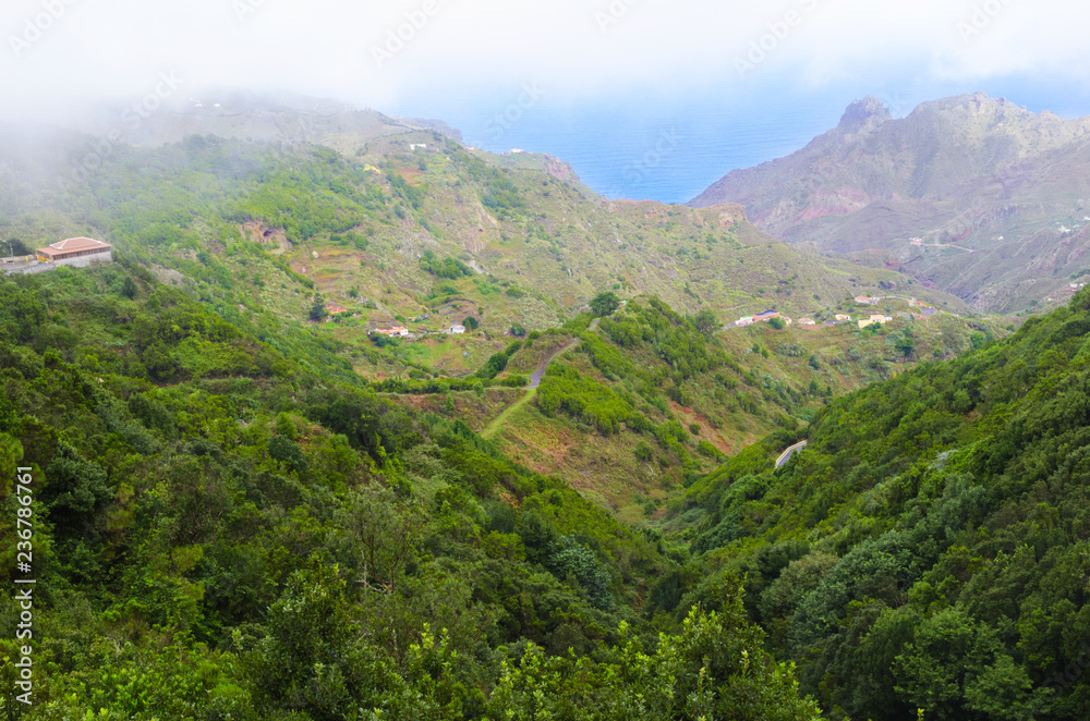 Landscape near AFUR village, located in a valley guarded by high rocky ridges in Tenerife,Canary Islands,Spain.