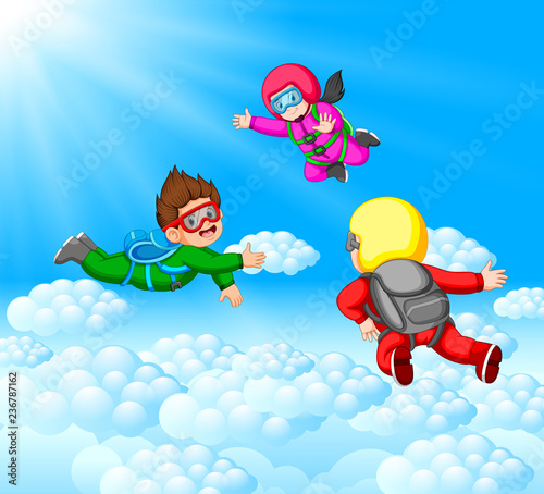 Skydivers having fun at the amazing cloud