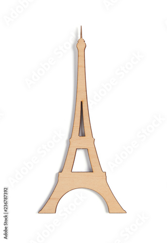 wooden eiffel tower toy isolated on white