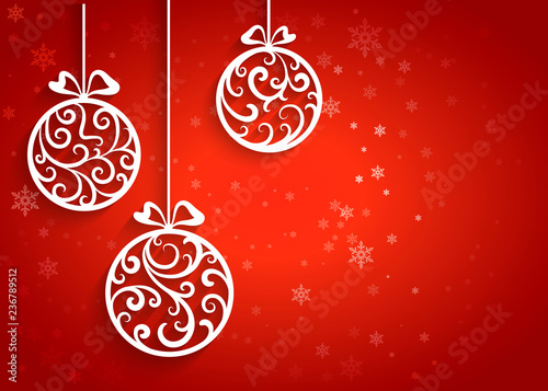Christmas background with cutout paper baubles and place for text