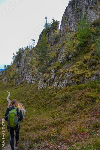 woman hiking in mountains
