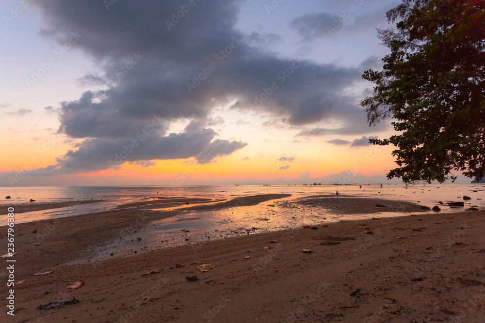 Beautiful sunset in the sea. Samui Island, Suratthani, Thailand.