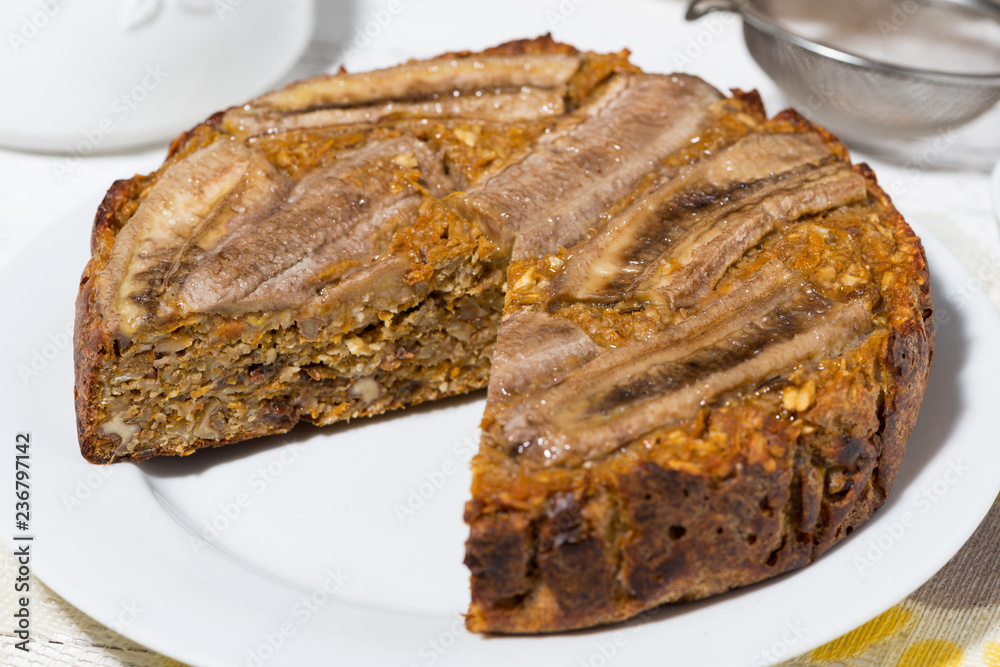 sweet carrot cake with banana, top view sweet carrot cake with banana, top view