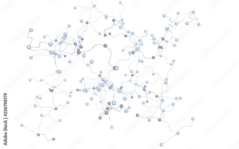 Neural network. Social network. Futuristic dna, deoxyribonucleic acid. Abstract molecule, cell illustration, mycelium. Light background. 3D illustration