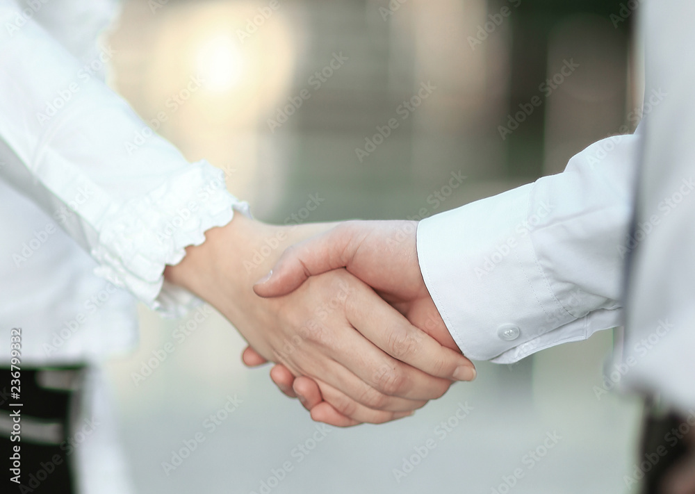 welcoming handshake of a Manager and the customer in the office. welcoming handshake of a Manager and the customer in the office.
