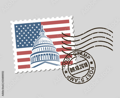 postage stamp with american symbol capitol building