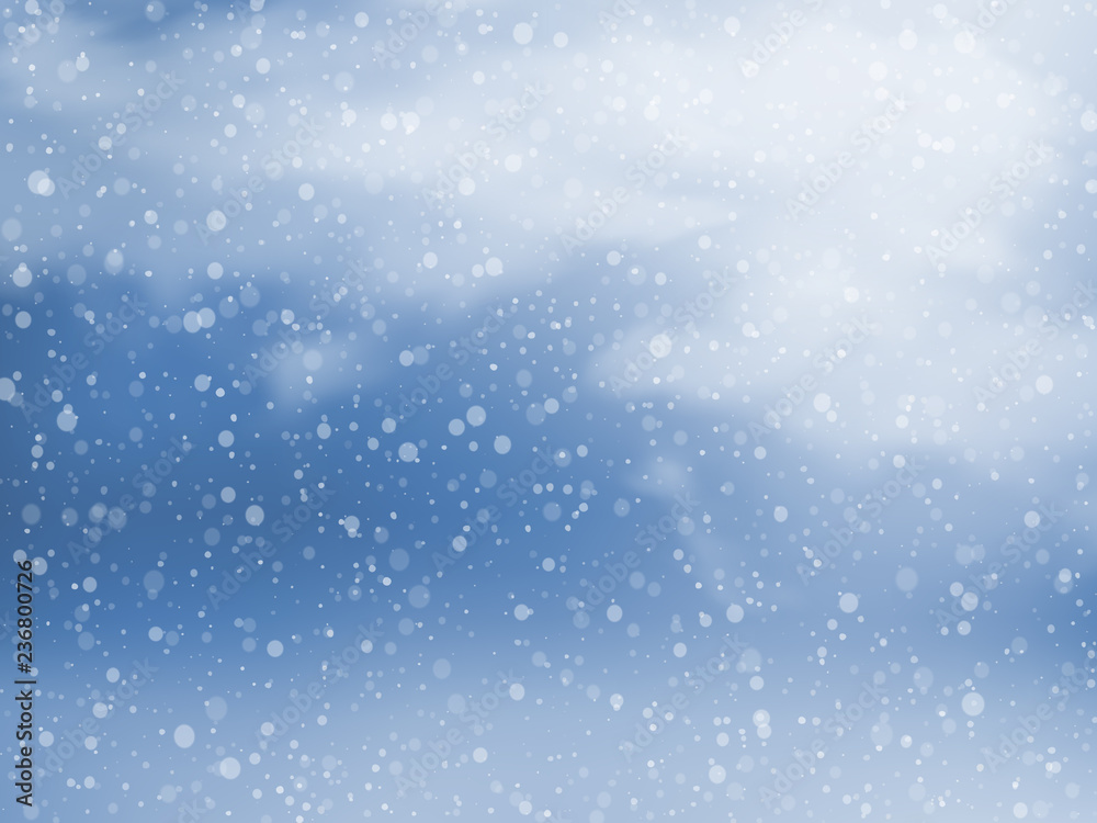 Winter sky with falling snow. Christmas and New Year background. Vector illustration