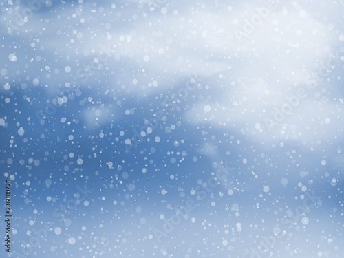 Winter sky with falling snow. Christmas and New Year background. Vector illustration