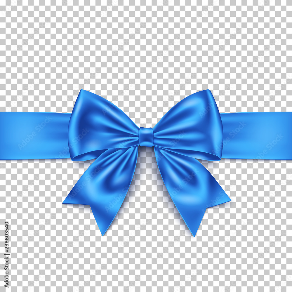 Realistic blue gift bow and ribbon isolated on transparent background ...