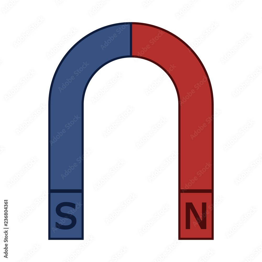 Magnet red and blue color . Positive and negative polarity. Magnetic Power attracts metal. Vector illustration isolated on white background. Magnet red and blue color . Positive and negative polarity. Magnetic Power attracts metal. Vector illustration isolated on white background.