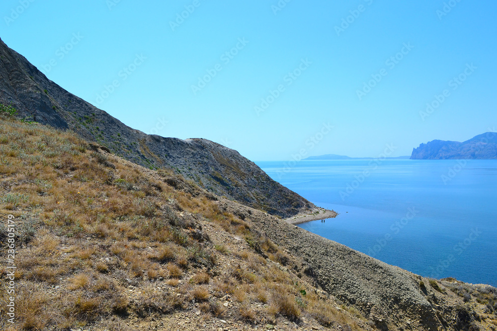 Wild beach. Mountains and sea. Crimea