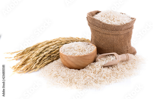 Pile of white rice on white background