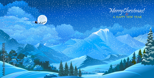Snowy landscape of a forest during Christmas time.
