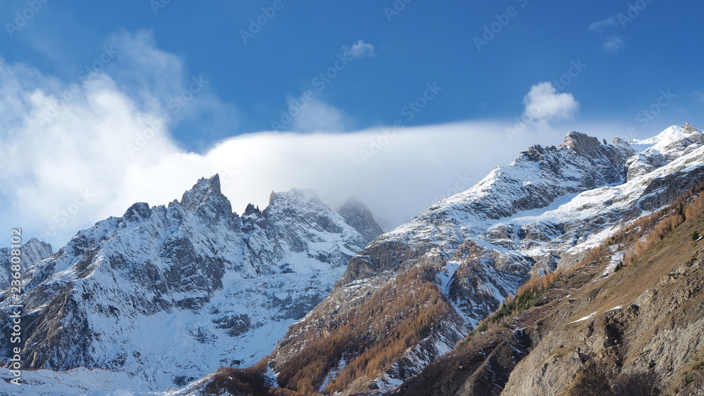 Amazing landscape at the summits of the Mont Blanc range on the Italian side