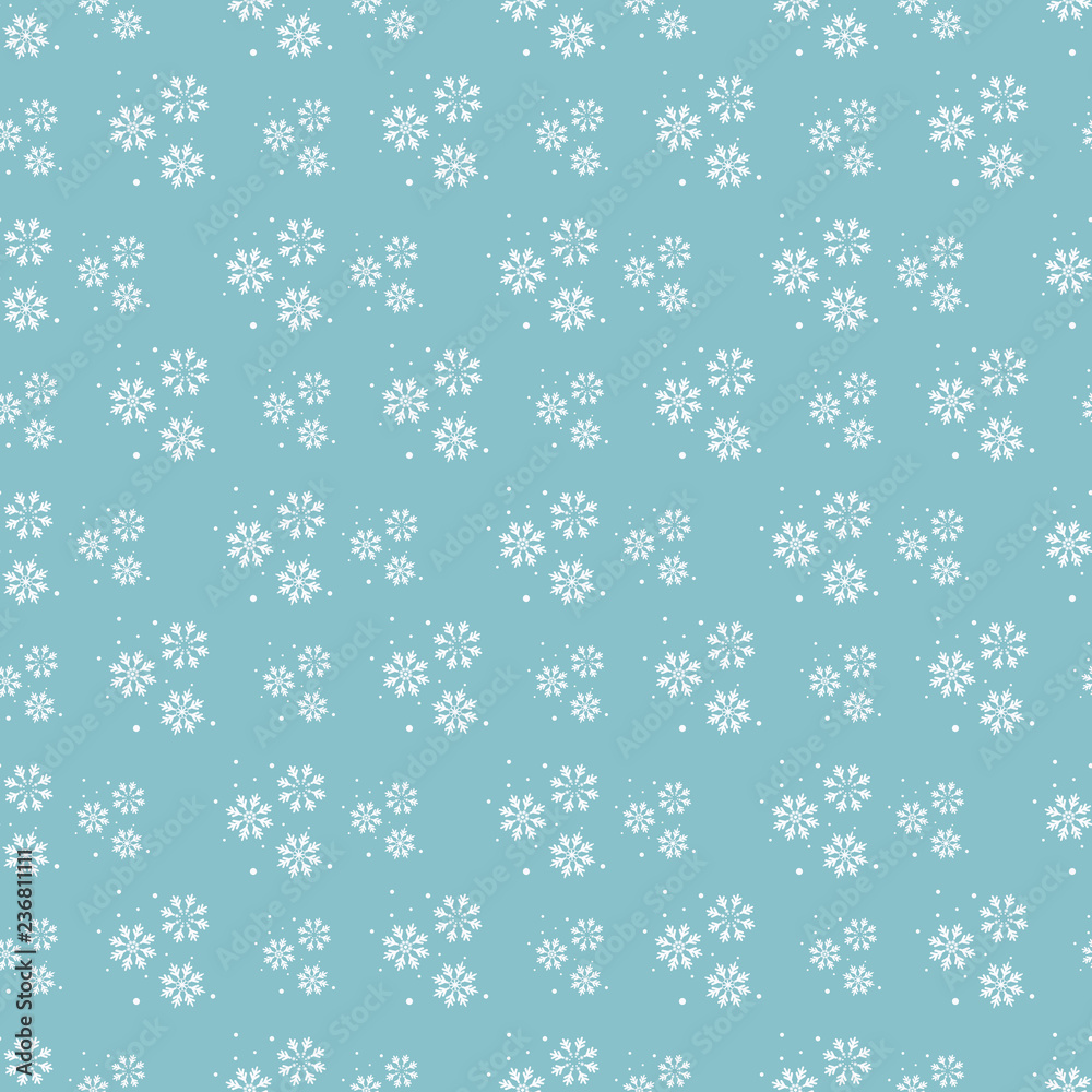 Snowflake seamless pattern. Snow on blue background. Abstract wallpaper, wrapping decoration. Symbol winter, Merry Christmas holiday, Happy New Year celebration Vector illustration Snowflake seamless pattern. Snow on blue background. Abstract wallpaper, wrapping decoration. Symbol winter, Merry Christmas holiday, Happy New Year celebration Vector illustration