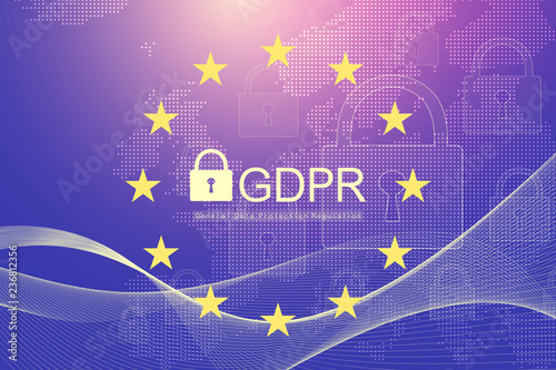 GDPR - General Data Protection Regulation. Dotted Europe map and flag. Protection of personal data. Vector illustration.