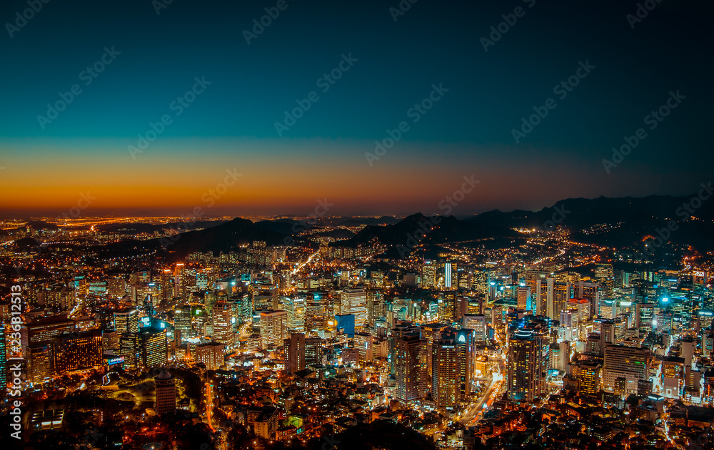The night of Seoul, Korea, taken from a local mountain in the city