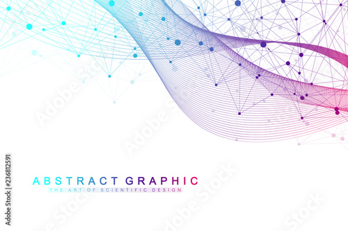 Big Genomic Data Visualization. DNA helix, DNA strand, DNA Test. Molecule or atom, neurons. Abstract structure for Science or medical background, banner. Wave flow