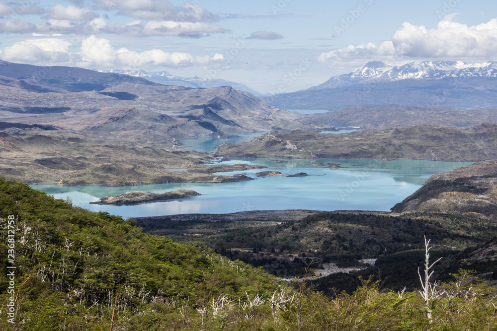 Amazing Patagonian landscape with lakes and mountains