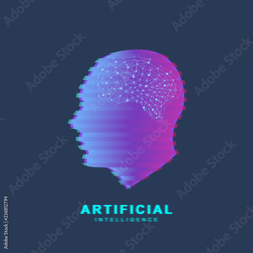 Artificial Intelligence Logo. Artificial Intelligence and Machine Learning Concept. Vector symbol AI. Neural networks and another modern technologies concepts. Technology sci-fi concept