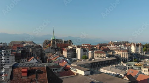 fly over Lousanne by lake Geneva photo