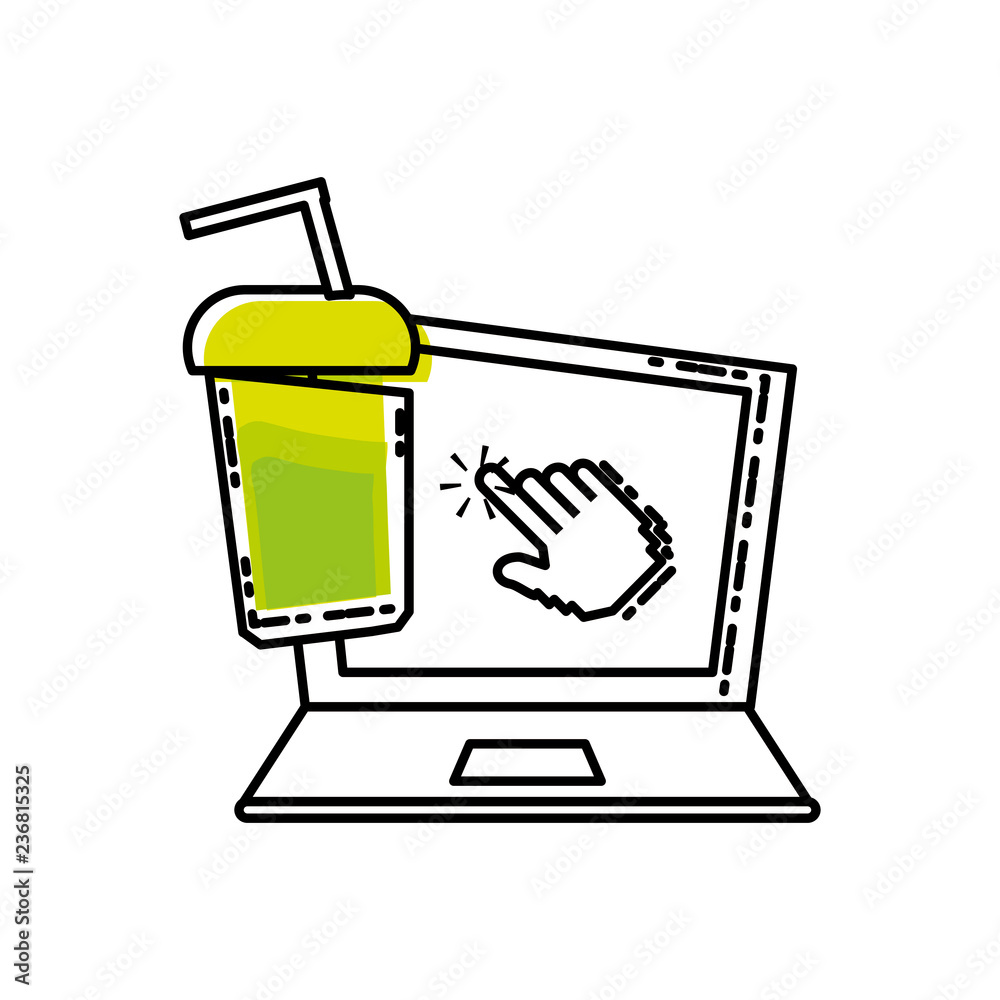 laptop computer with bottle beverage laptop computer with bottle beverage
