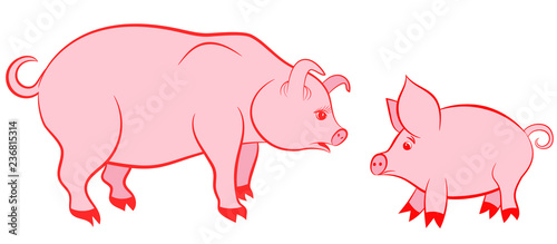 Mother pig and pink piggy - symbols of 2019