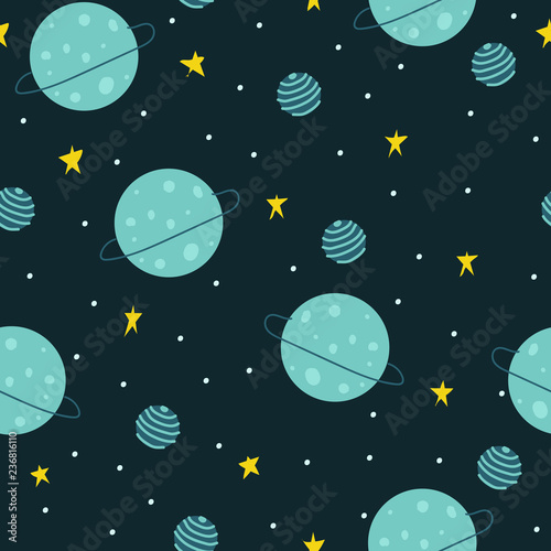 Seamless pattern space sky. Stars and planets. For printing on fabric  children s clothing  paper.
