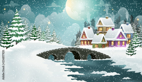 Christmas winter village scene