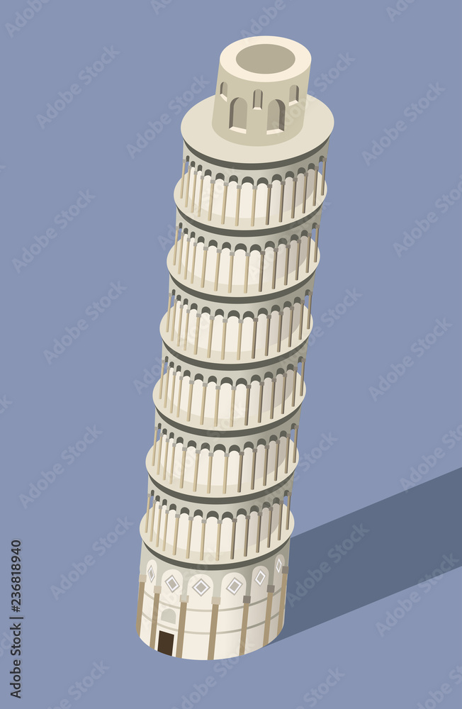 Pisa Tower vector 3d isometric illustration