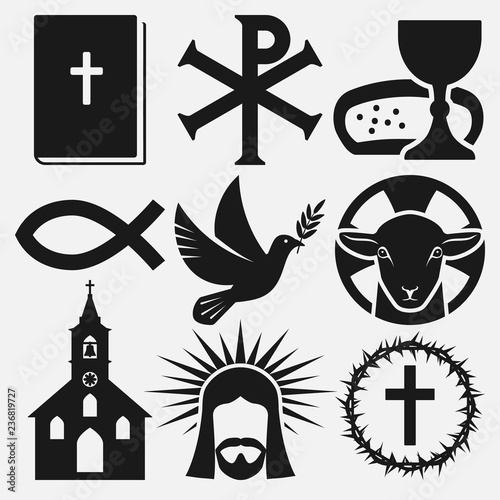 Christian symbols icons set photo